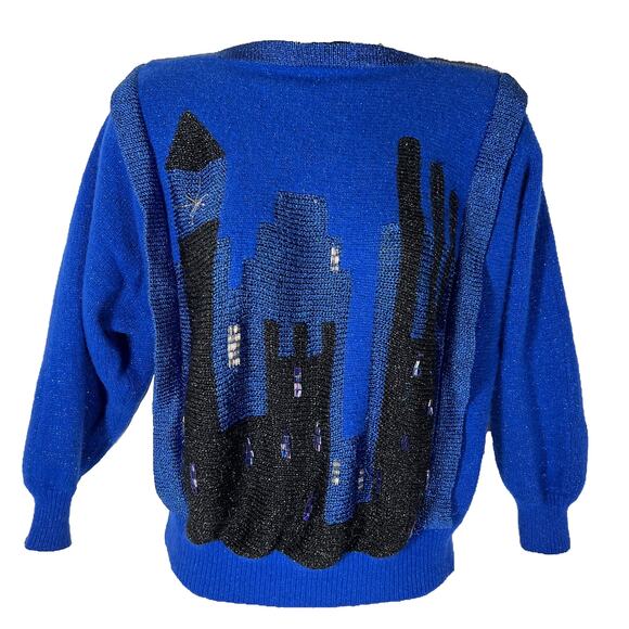 Vintage Jacques Vert Sweater XS Blue Metallic Lambs Wool Angora Synthetic Blend - Picture 1 of 8